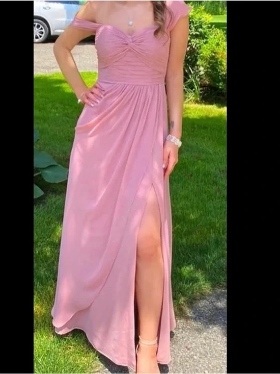 Azazie Mauve One-Shoulder Evening Gown with Side Slit - Picture 2 of 6